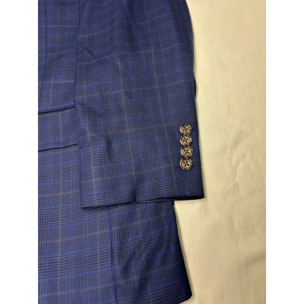 Jos A Bank Reserve Silk Wool Blazer Mens 40R Blue Burgundy Plaid Granada Sport